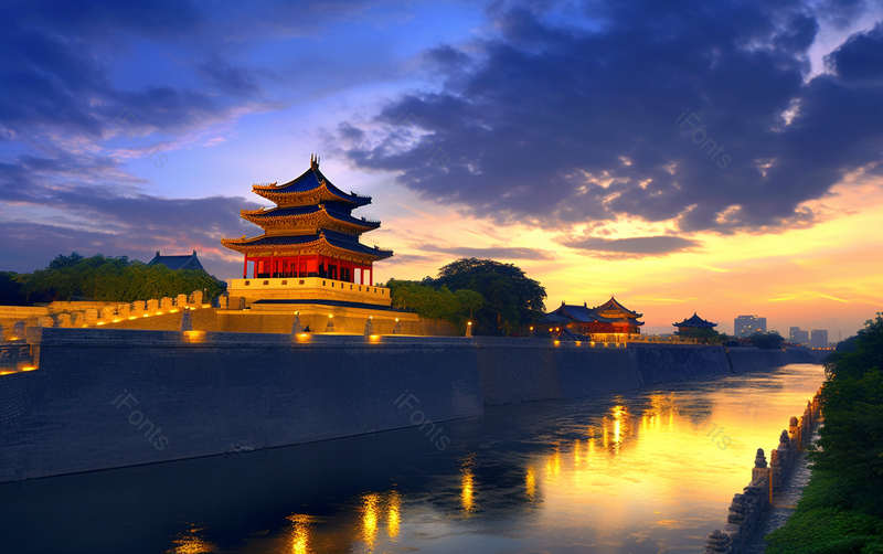 蓝色天空下的西安东南城角,高清,摄影图,摄影图片,图片大全,摄影图免费下载